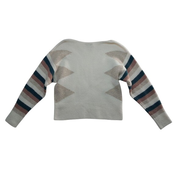 Madewell Sweater Cream Crop Wool Alpaca Boat Neck Striped Sleeve Geo Women's XS - Picture 1 of 11